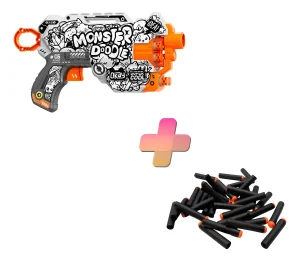 Pistola Lanza Dardos 12 Dardos Monster Doodle Rueda Giratoria + Dardos de regalo